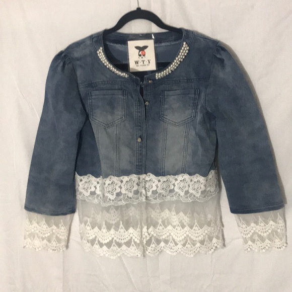 Wu Tong Yu Stretch Jean Jacket with Lace - Picture 1 of 2